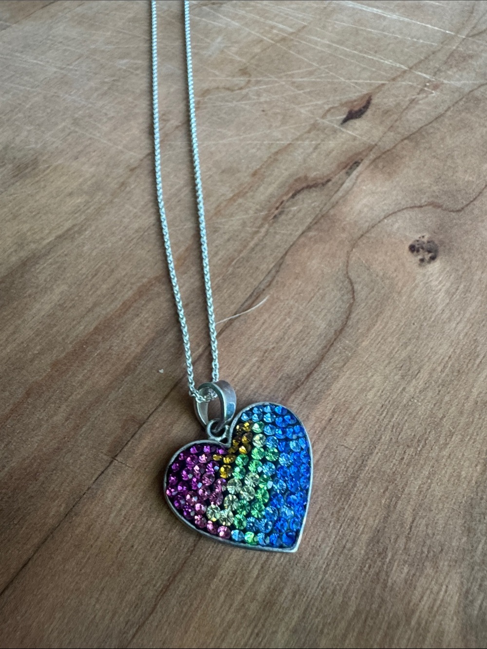 Rainbow Crystal Heart Pendant Necklace in Multicolor Stones